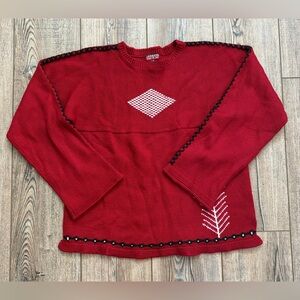 Vintage Mac & Jac Red Knit Sweater Large 80s 90s Wool Blend Retro Cottagecore